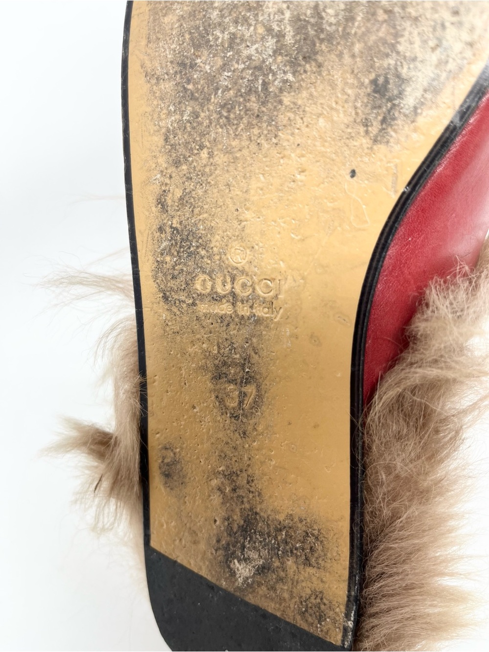 Gucci Princetown Red Leather Horsebit Mules Loafers Slippers Slides With Fur 37 - Picture 7 of 10